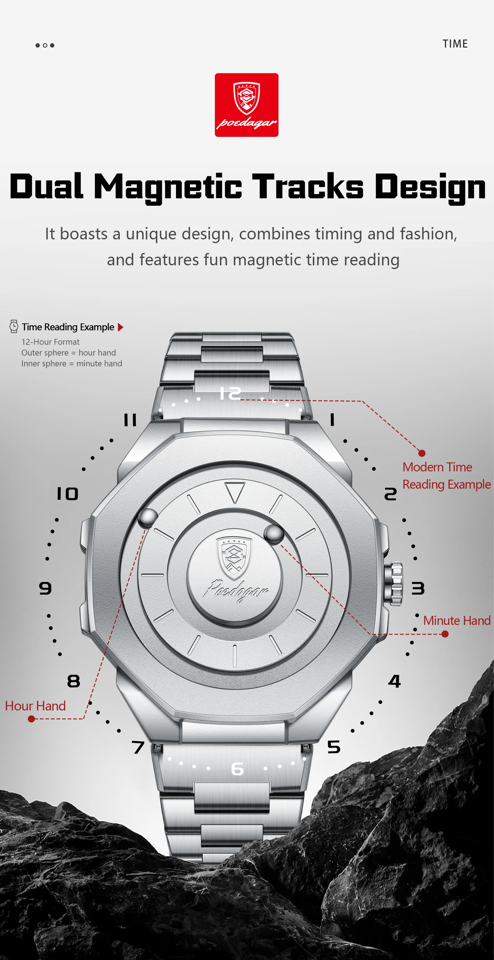 POEDAGAR Top-Mode Herren-Armbanduhr, wasserdicht, Edelstahl, Quarz, Herrenuhr, Business-Uhr mit großem Zifferblatt, Reloj Hombre – Detail 7