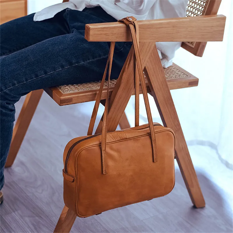 

PNDME simple vintage high quality genuine leather women's shoulder bag outdoor casual luxury soft cow leather female handbag
