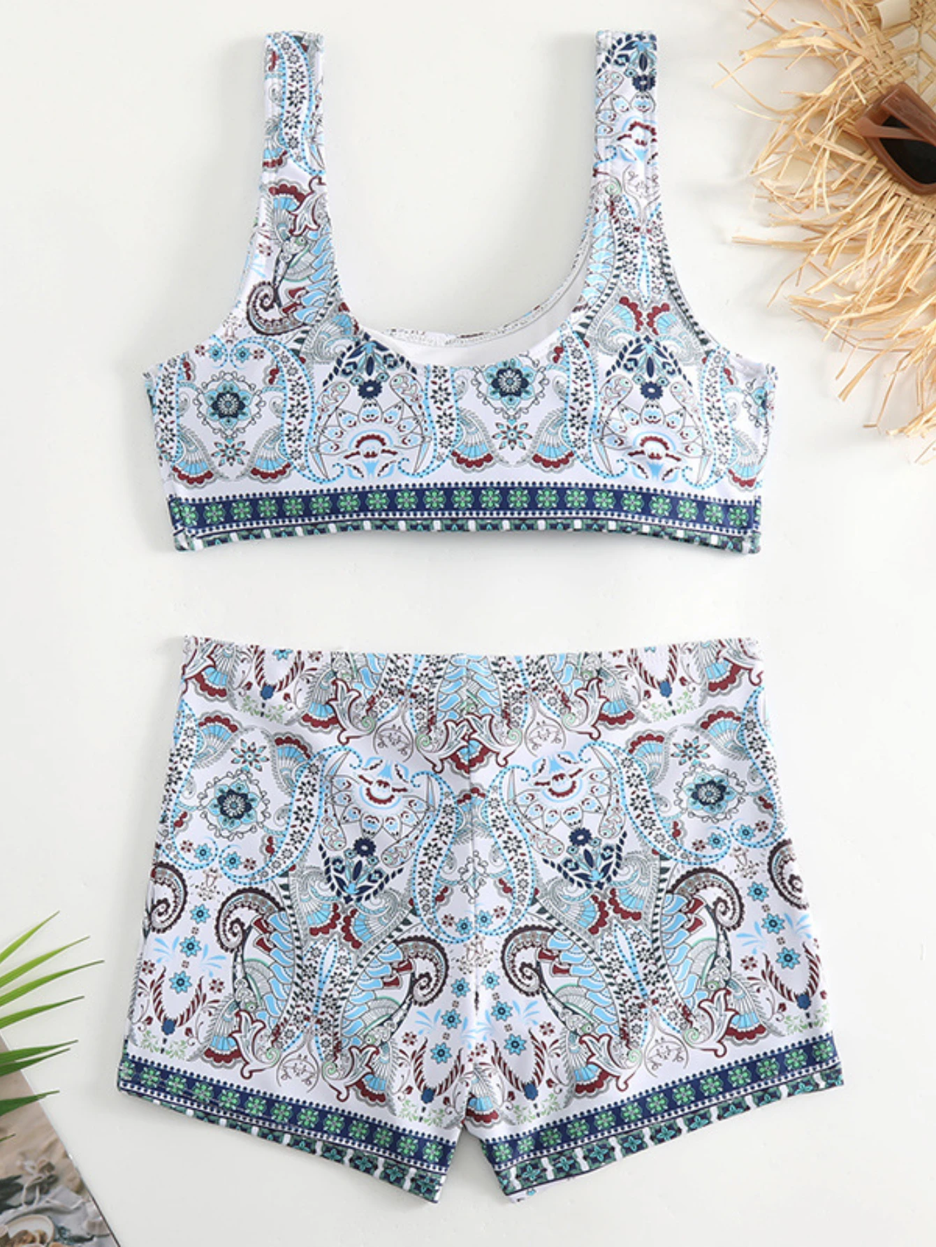 Bikini Ethnic Style Print 2-piece Swimsuit Women Sexy High Waist Brazilian Tankini U-neck Beachwear Bathing Suit Summer 2025 New