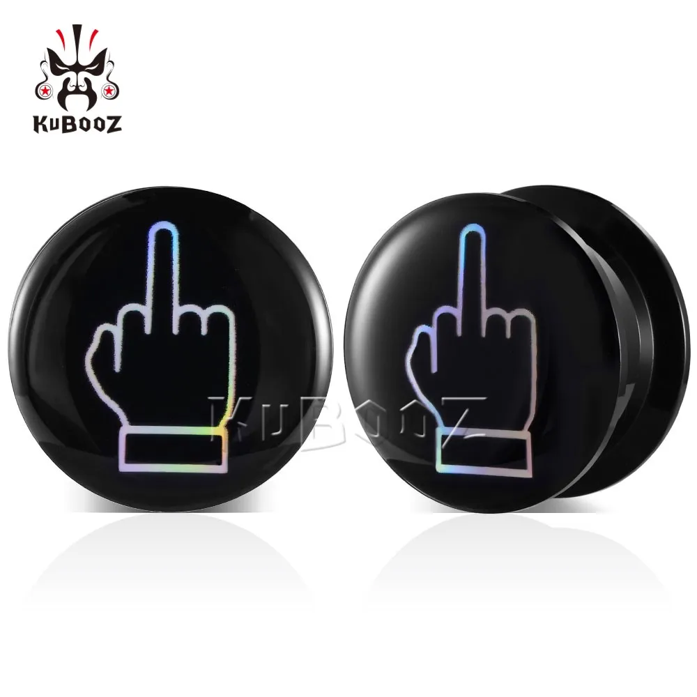 

KUBOOZ Trendy Acrylic Colored Hand Logo Ear Tunnels Plugs Gauges Earring Piercing Body Jewelry Expanders Stretchers 2PCS