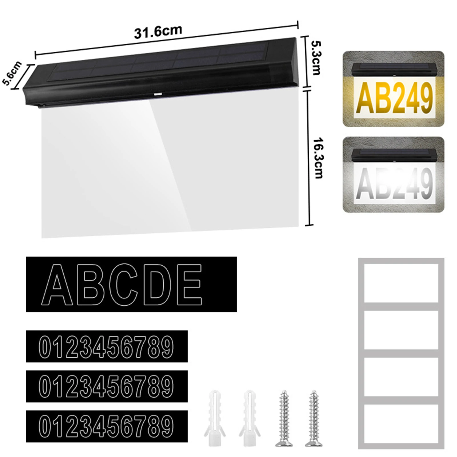 

Solar Door Sign Lights Outdoor Waterproof Digital Wall Mounted Address Number Plate Doorway Garden Lights