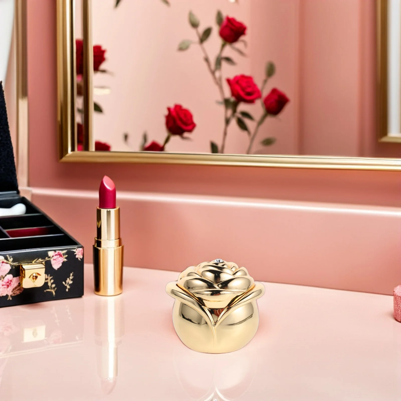 

Rose Ring Box Golden Vintage Flower Shaped Jewelry Storage for Engagement Proposal Wedding Anniversary Valentine's Day Gift