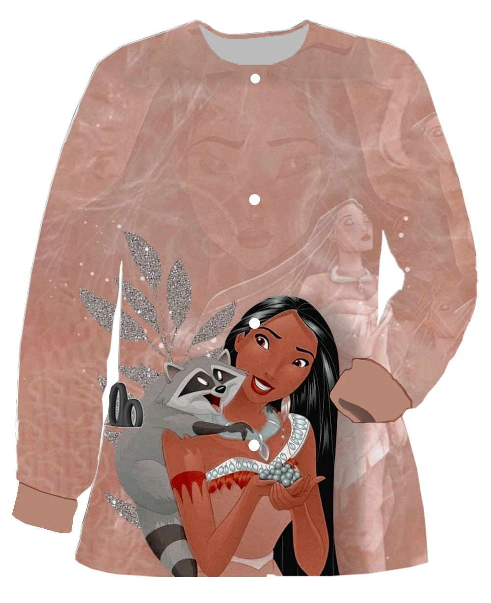 بدلة الطبيب ديزني بوكا دوك الأميرة المرأة ملابس منقوشة بكم طويل زر بدلة جراحية جديدة سترة فضفاضة غير رسمية