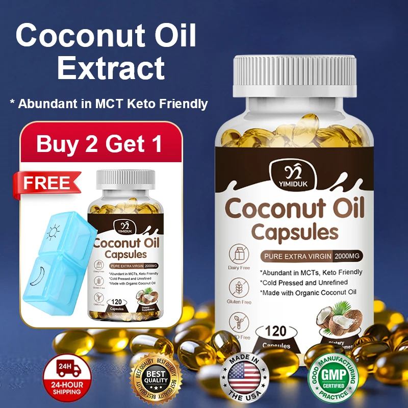 

YIMIDUK Organic Extra Virgin Coconut Oil 2000mg Capsules, Keto Friendly, Supports Metabolism, Skin Hair Nails & Natural Energy