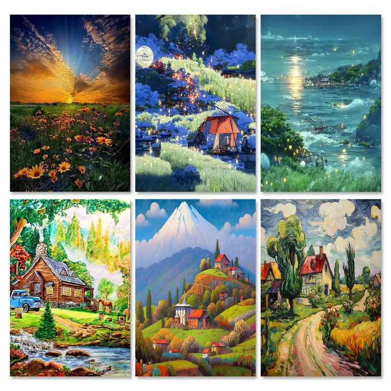 

RUOPOTY Diamond Painting Countryside Cross Stitch Diamond Embroidery Scenery Full Round Drill Beads Handmade Diy Home Decor