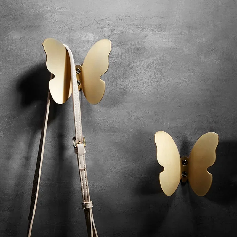 Modern Bathroom Renovation Brass Brushed Gold Robe Hook Butterfly Three-dimensional Coat Rack Wall Single Hooks Creative Hanging