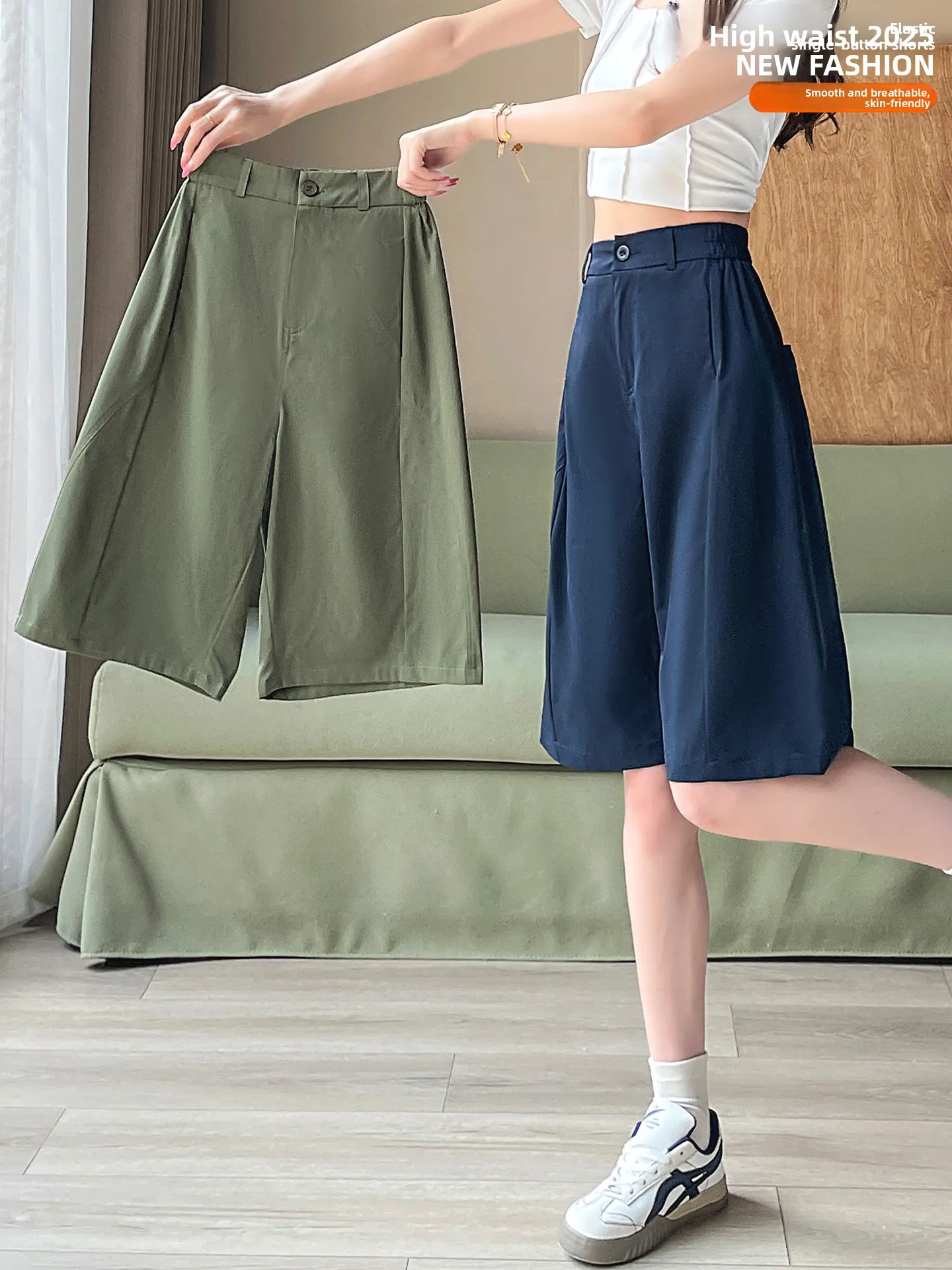 Qui Dry Sport Fünfteilige Damen-Sommerhose mit weitem Bein, lässig, gerade, Eisseide, Kargohose mit hoher Taille, Pendlerhose