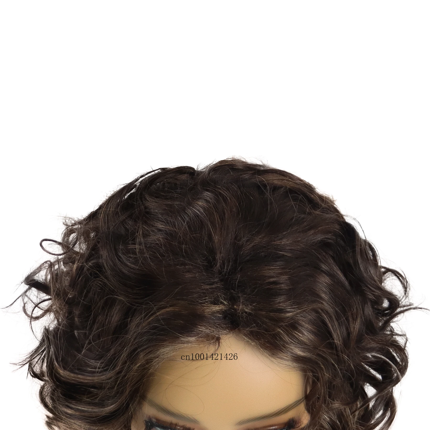 Short Curly Wigs for Women Synthetic Fiber Casual Hairstyles Mix Brown Wig with Bangs Natural Hair Replacement Wigs Highlights