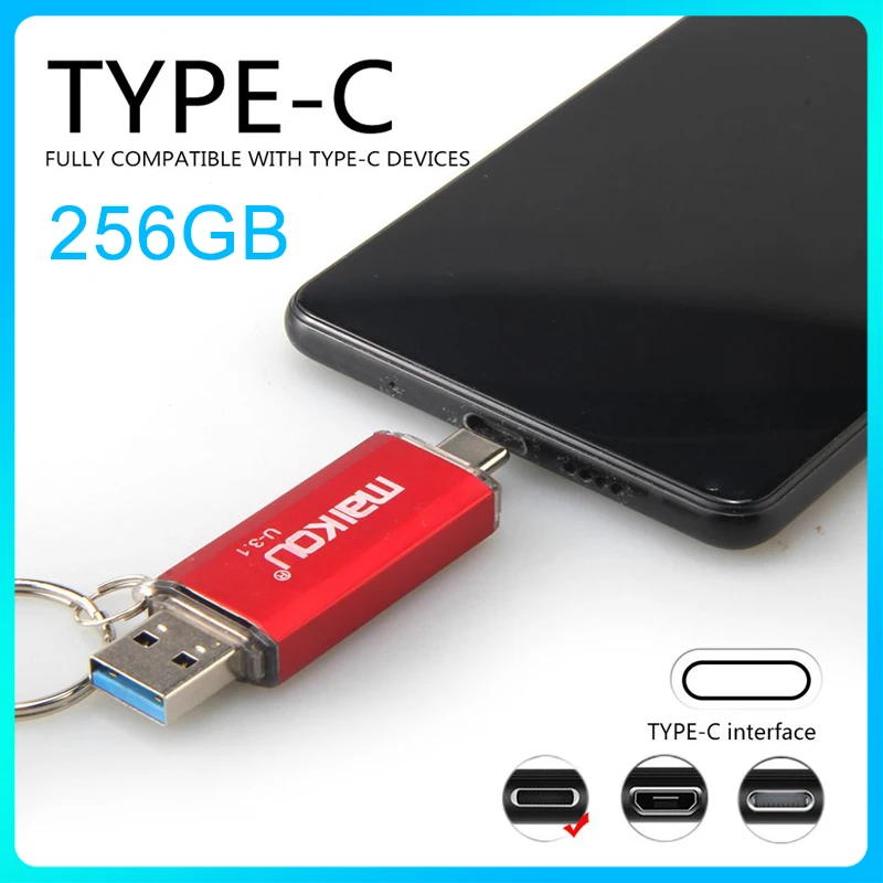 

Maikou новейший 2-в-1 usb 3.0 Type-c usb флеш-накопитель USB3.0 OTG Type-C 256 ГБ