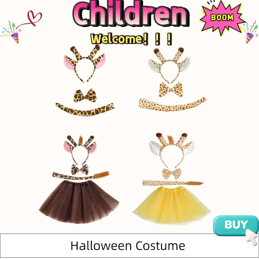 Bandeau en bois de girafe pour Halloween, avec oreilles, queue d'âne, nœud papillon, accessoires de fête costumée d'halloween et de noël, 2025