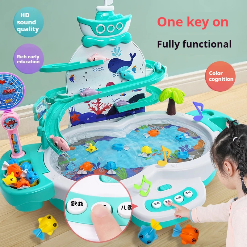 

Rechargeable Magnetic Fishing Game Table with Music Rotating Disc Parent-Child Interactive Learning Toys for Toddlers Gifts