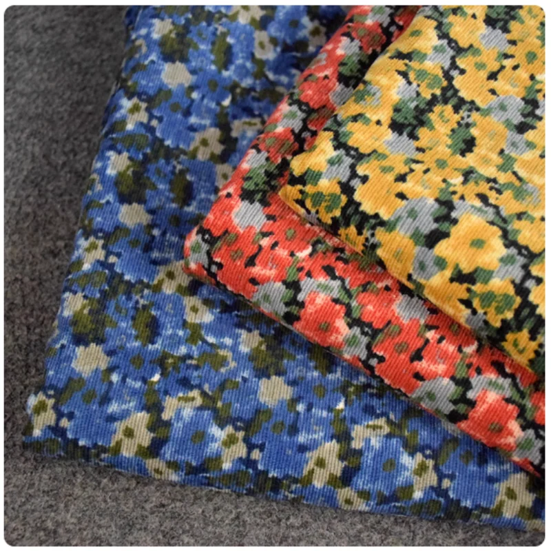 

Red Yellow Blue Little Flower Print Corduroy Fabric For Autumn Winter Dress Pants Coat Face Shoe Surface Handmade Cloth, T2393
