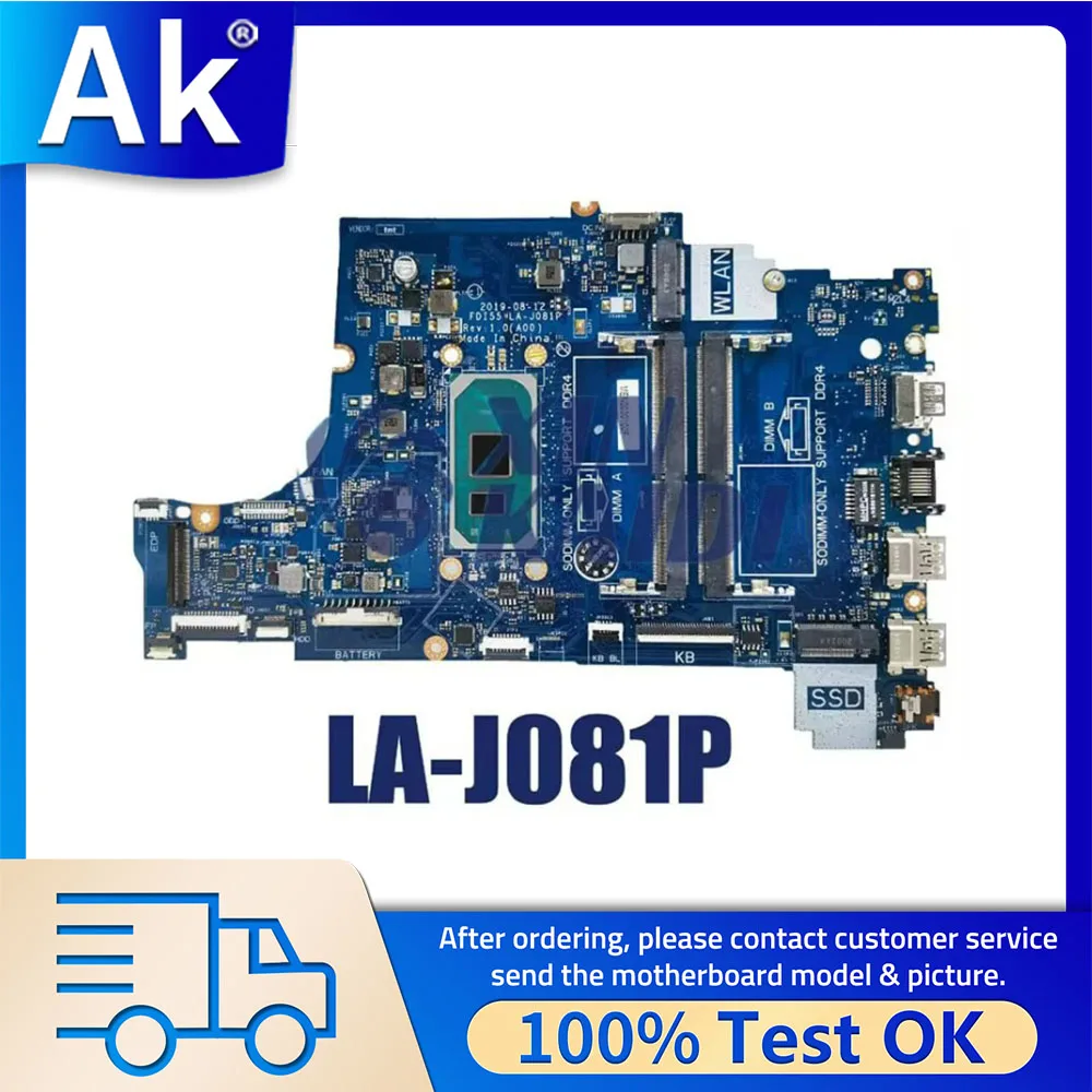 Laptop Motherboard For DELL Inspiron 3493 3593 3793 5493 LA-J081P CN-004C38 004C38 03DD3K Notebook Mainboard CPU I5 10th Gen