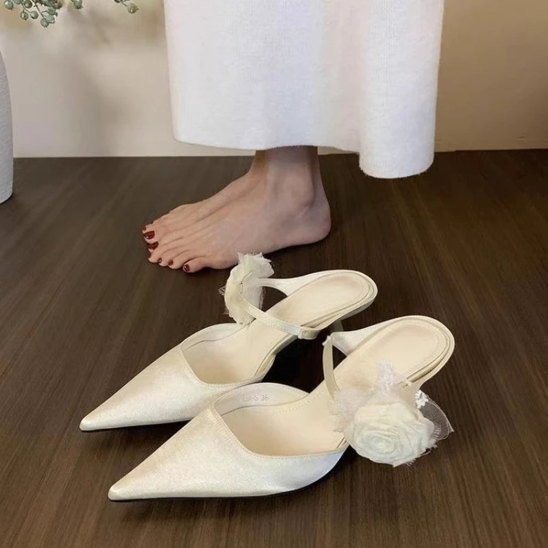 2025 Summer Women's Fashion Pointed Toe Mules Slippers Fashion Thin Heel Singbacks Slides Laides Casual Dancing Party Prom Shoes