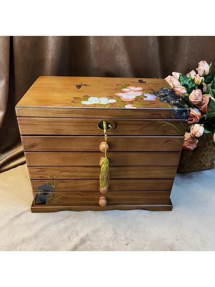 High-End Wooden Jewelry Box Solid Wood Drawer Style Multi-Layer Storage Box Jewelry Box Chinese Style Handmade Gift Gift