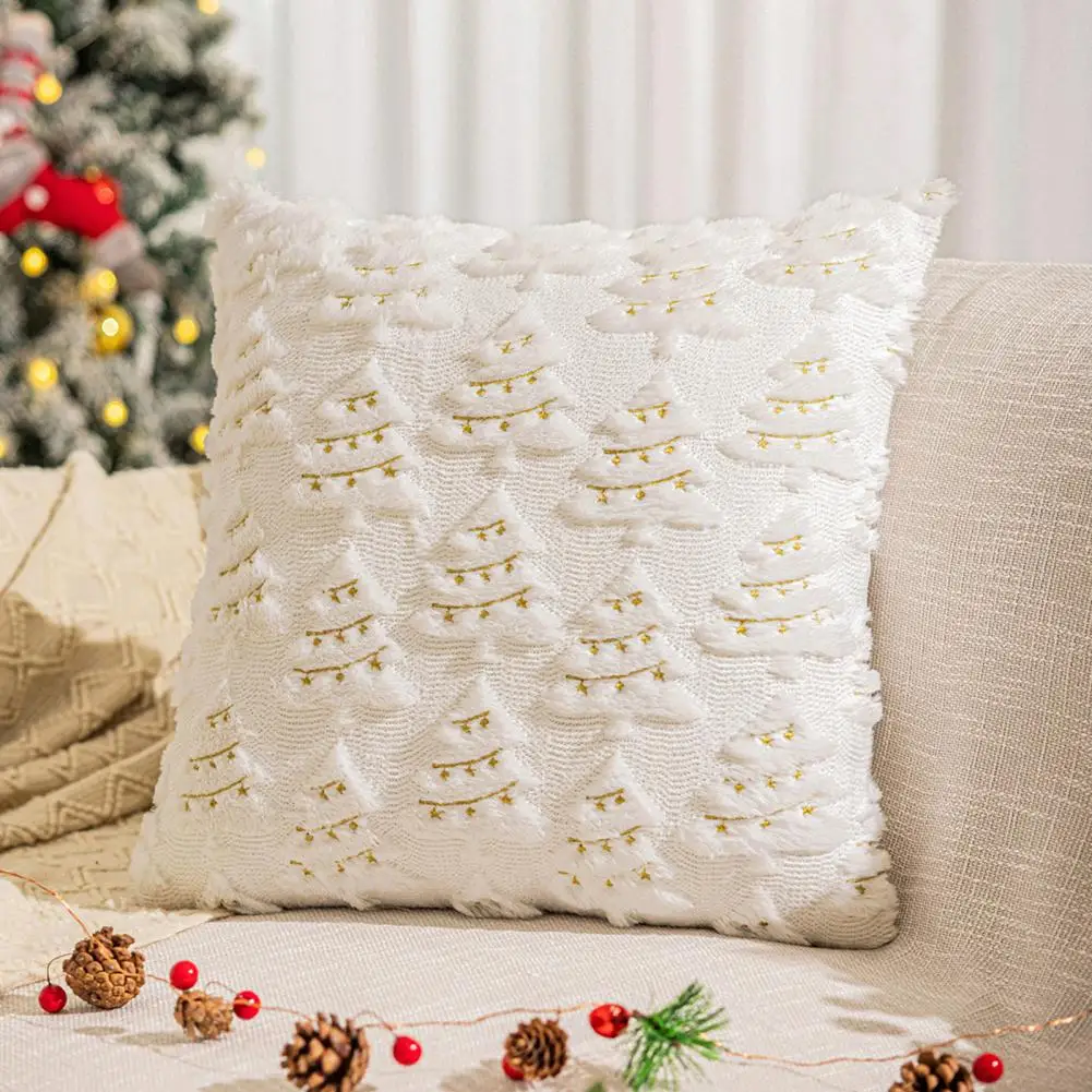 Funda de almohada decorativa de invierno, funda de almohada festiva de árbol de Navidad para decoración del hogar, funda de almohada de felpa corta suave para habitación