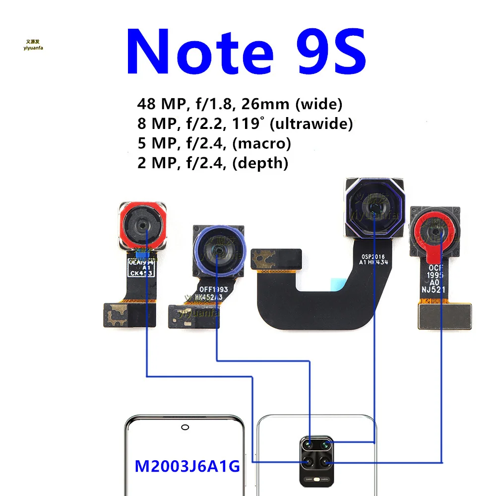 كاميرا خلفية أمامية وخلفية لهاتف Xiaomi Redmi Note 9s Note9 S قطع غيار وحدة كاميرا سيلفي أمامية رئيسية #5
