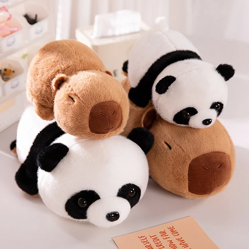 24-34cm Fluffly Capybara Lesser Panda Reversible Panda Plush Doll Soft Stuffed Creative Toys Animal Pillow Decor for Girls Gifts