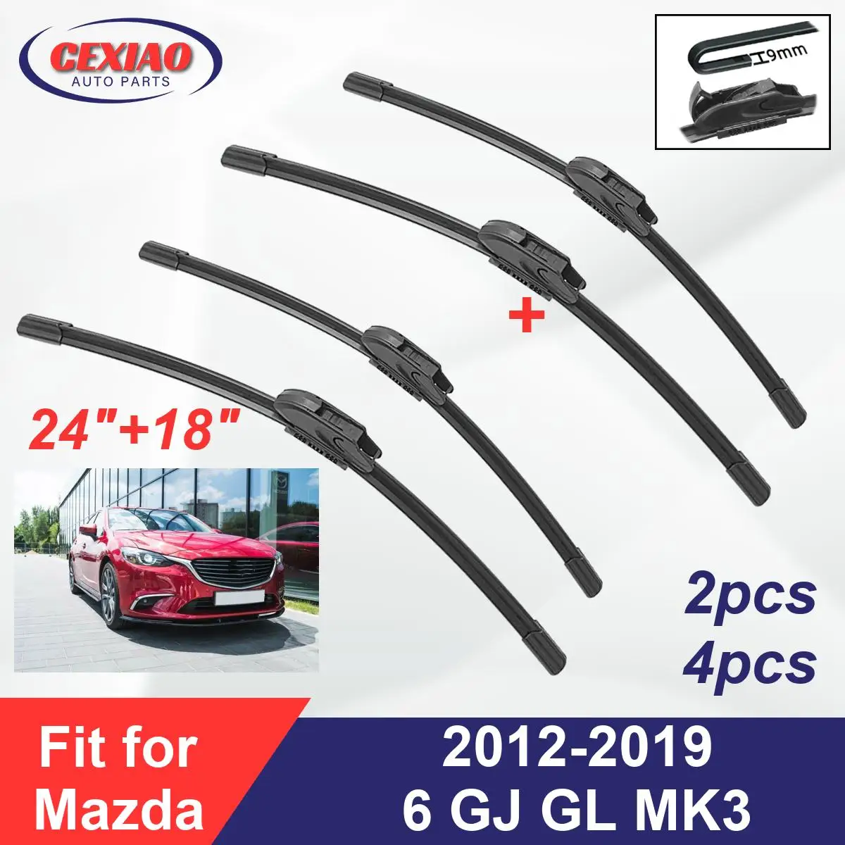 For Mazda 6 GJ GL MK3 2012-2019 Front Wiper Blades Boneless Frameless Rubber Cleaning