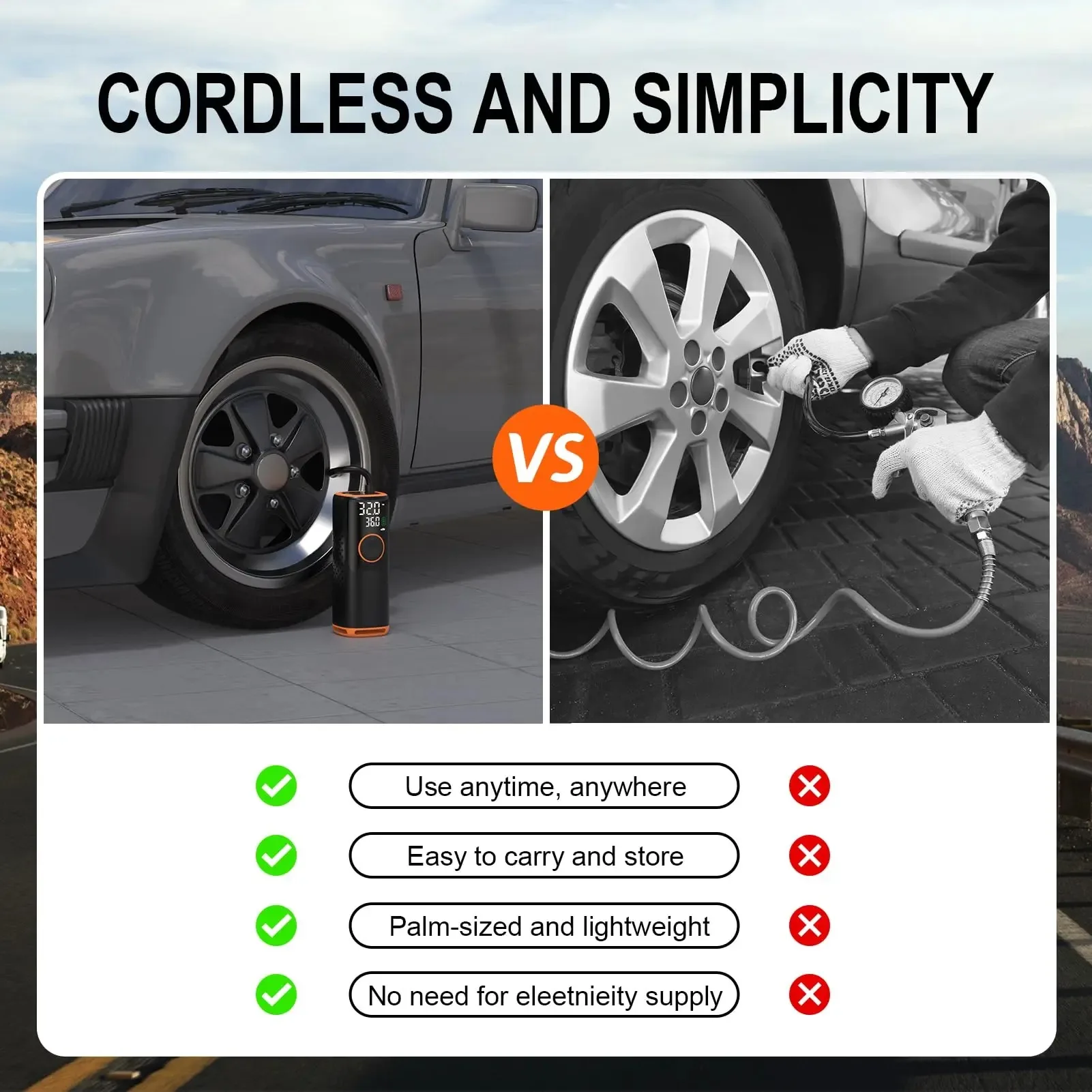 YIJU مضخة هواء سيارة لاسلكية ضاغط هواء محمول لسيارة الدراجات النارية دراجة منفاخ إطارات كهربائي مع شاشة LCD رقمية #6