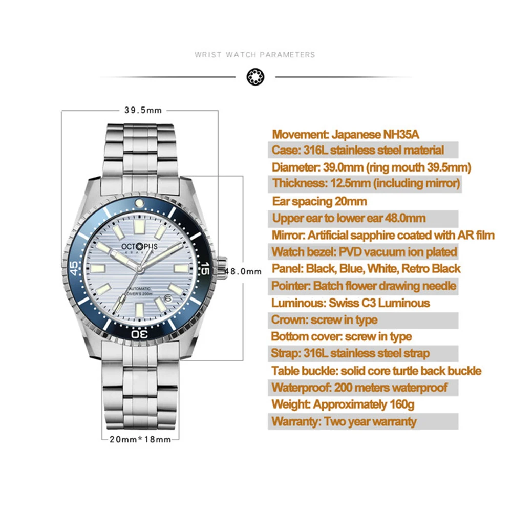 Octopus Kraken 2024 Fashion Men Automatic Mechanical 39MM Watch NH35A Stainless Steel Sapphire Waterproof Luminous reloj hombre