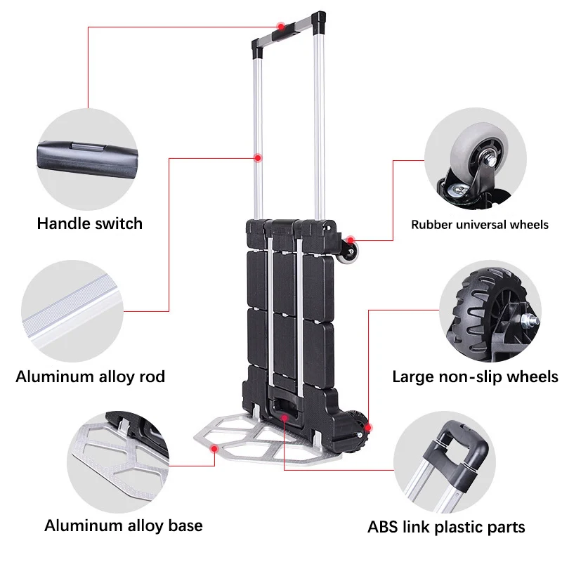 Imagem -06 - Heavy Duty Foldable Hand Sack Wheel Trolley Folding Truck Barrow Cart Carrinho de Compras de Bagagem de Viagem Uso Doméstico Portátil 100kg