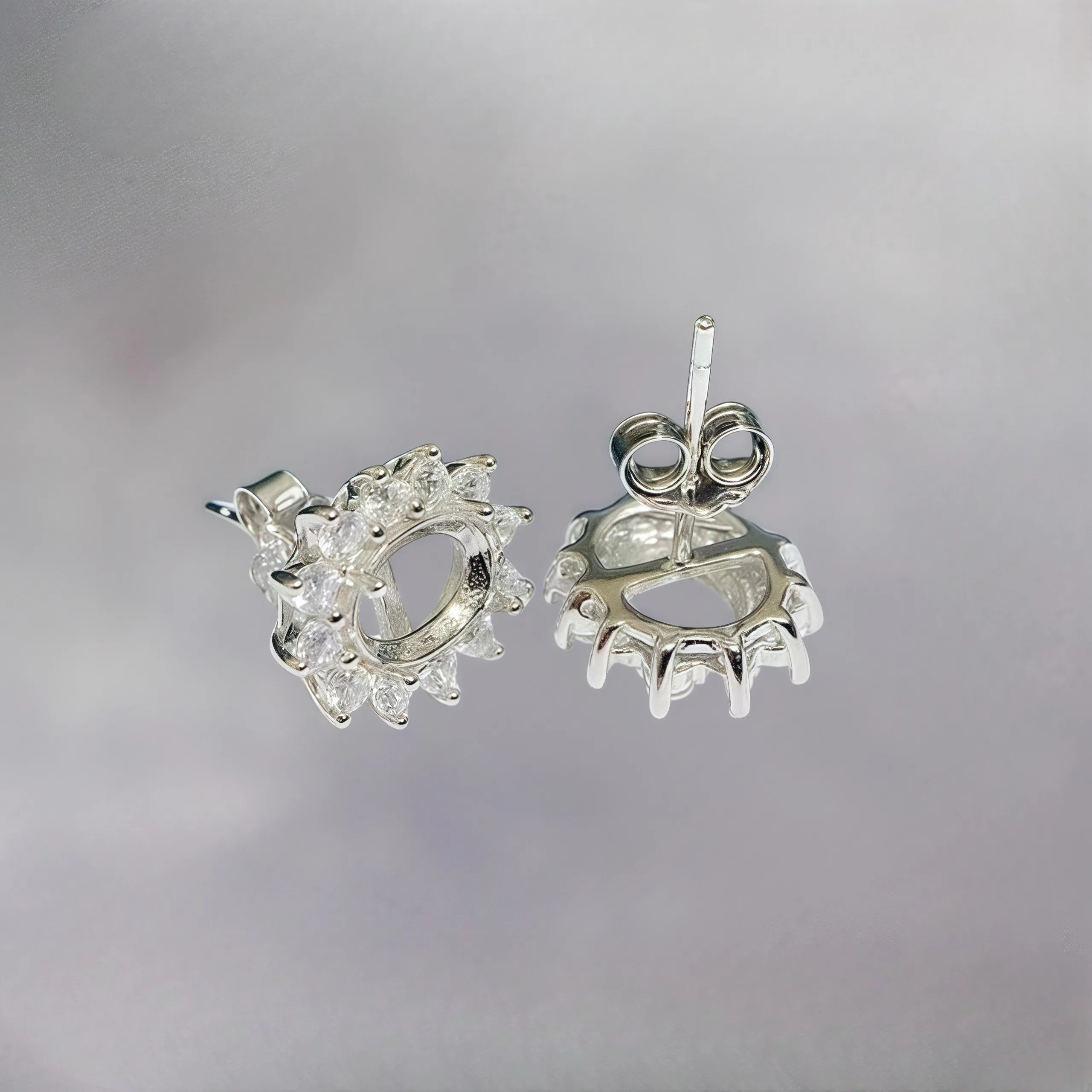 L S925 Sterling Silver DIY Empty Holder Earrings Settings 4*6/5*7/6*8mm Oval Stone Fine Charm Jewelry Flower Design for Woman