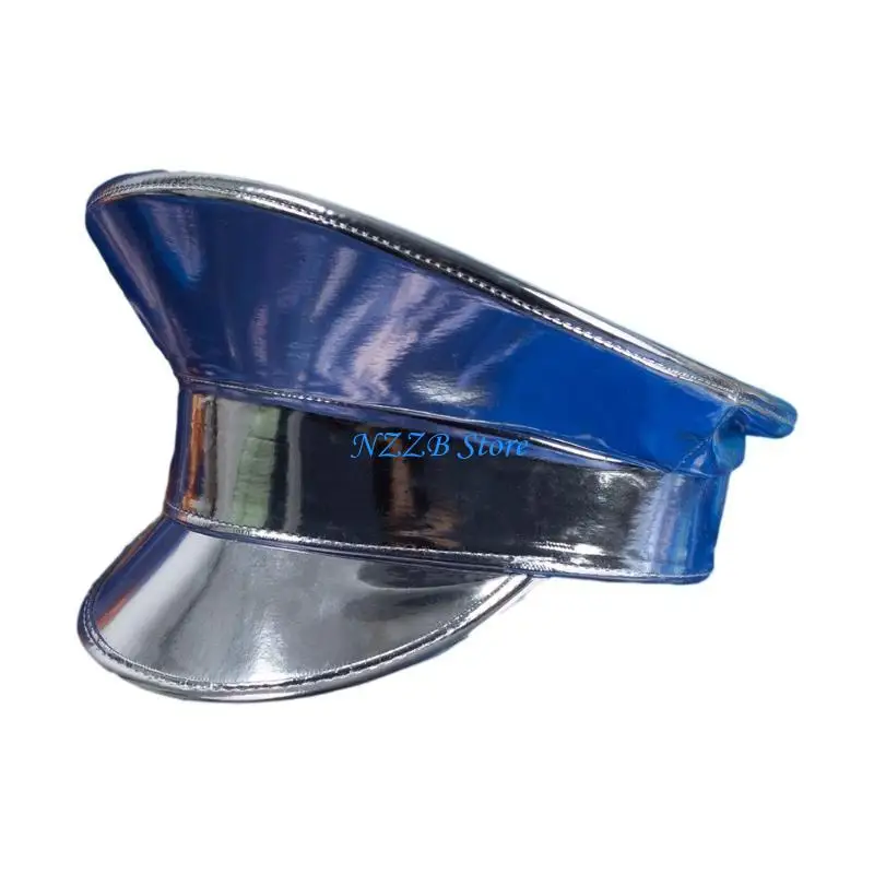 

T21F Halloween Christmas Girl Shopping Punk Silver Color Decor Military Hat