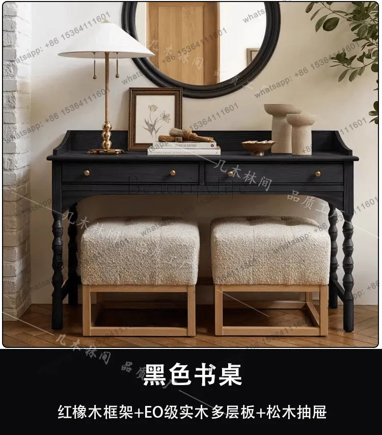 French medieval black old solid wood desk light luxury simple dresser