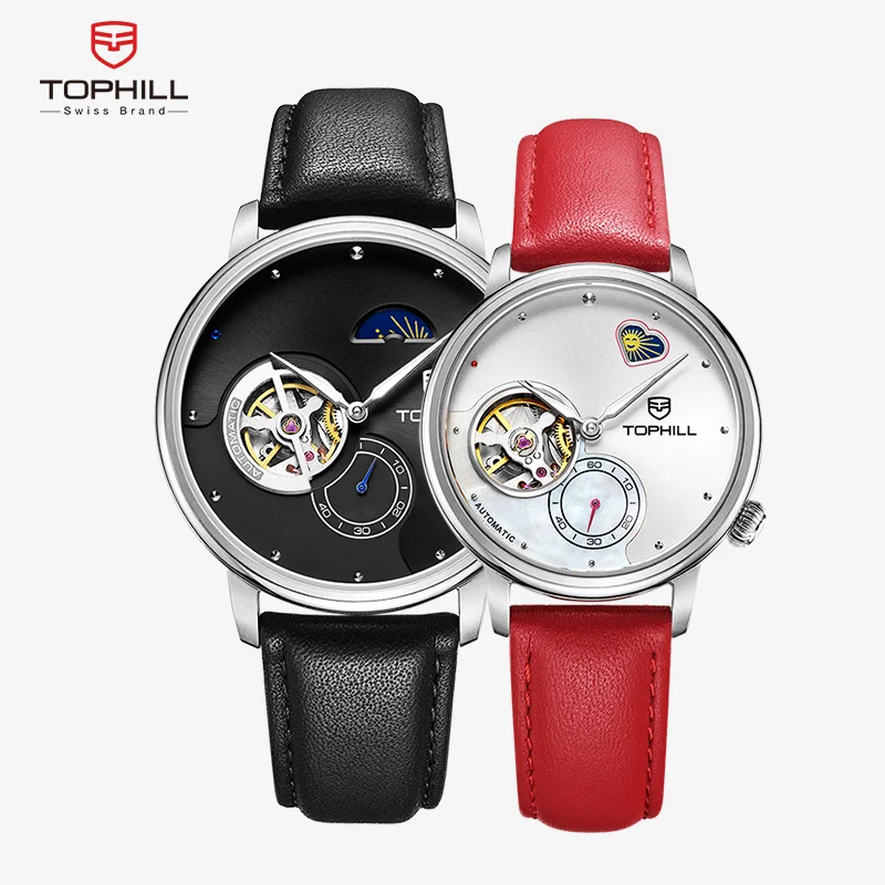 TOPHILL Couple watches Gift Moon phases Automatic Movement Sapphire Glass Waterproof Watch