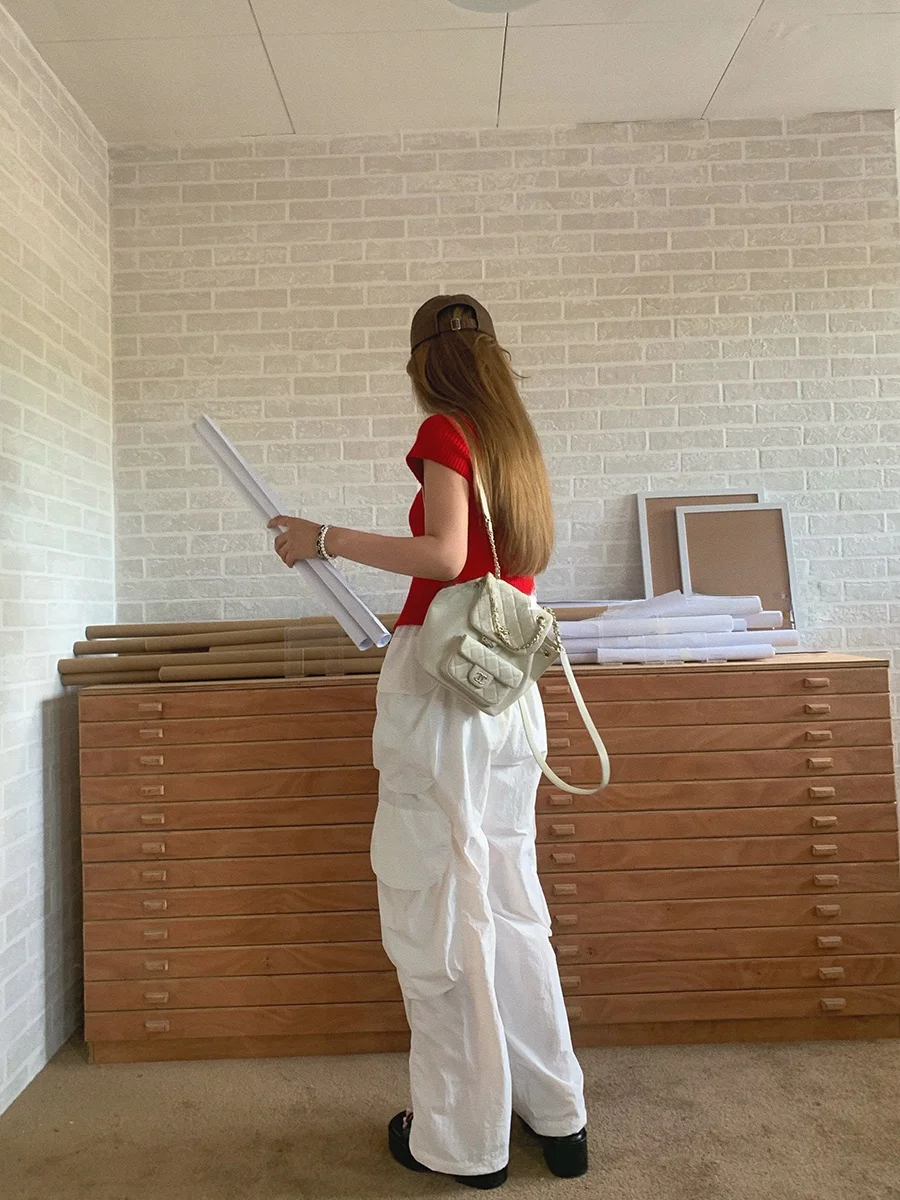 

White Pocketed Wide Leg Casual Pants Lightweight Loose Fit Oxygen Pants Street Style High Waist Long Straight Tube Trousers