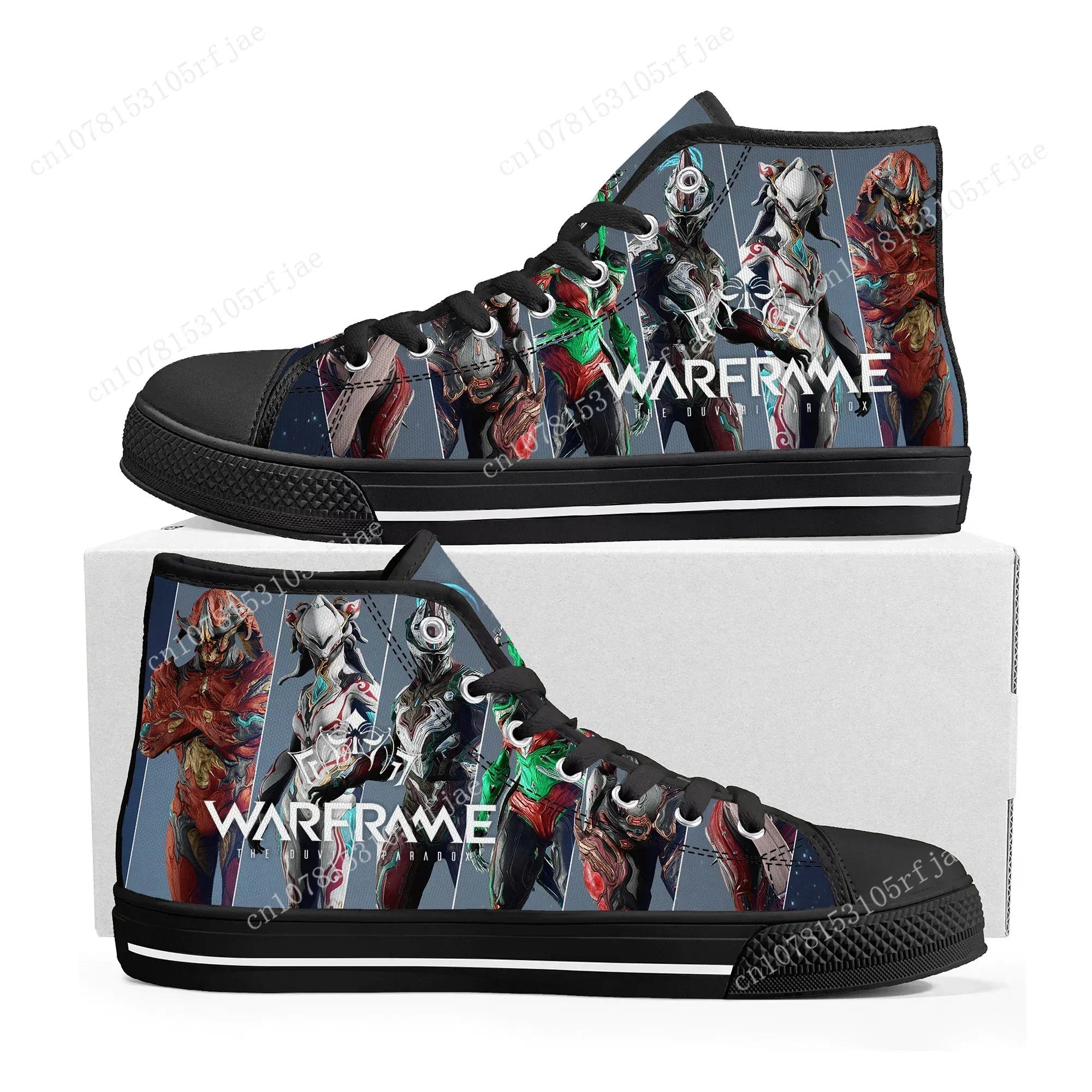 Anime Cartoon Game Warframe High Top Sneakers Mens Womens Teenager High Quality Canvas Sneaker Fashion Custom Built Couple Shoes