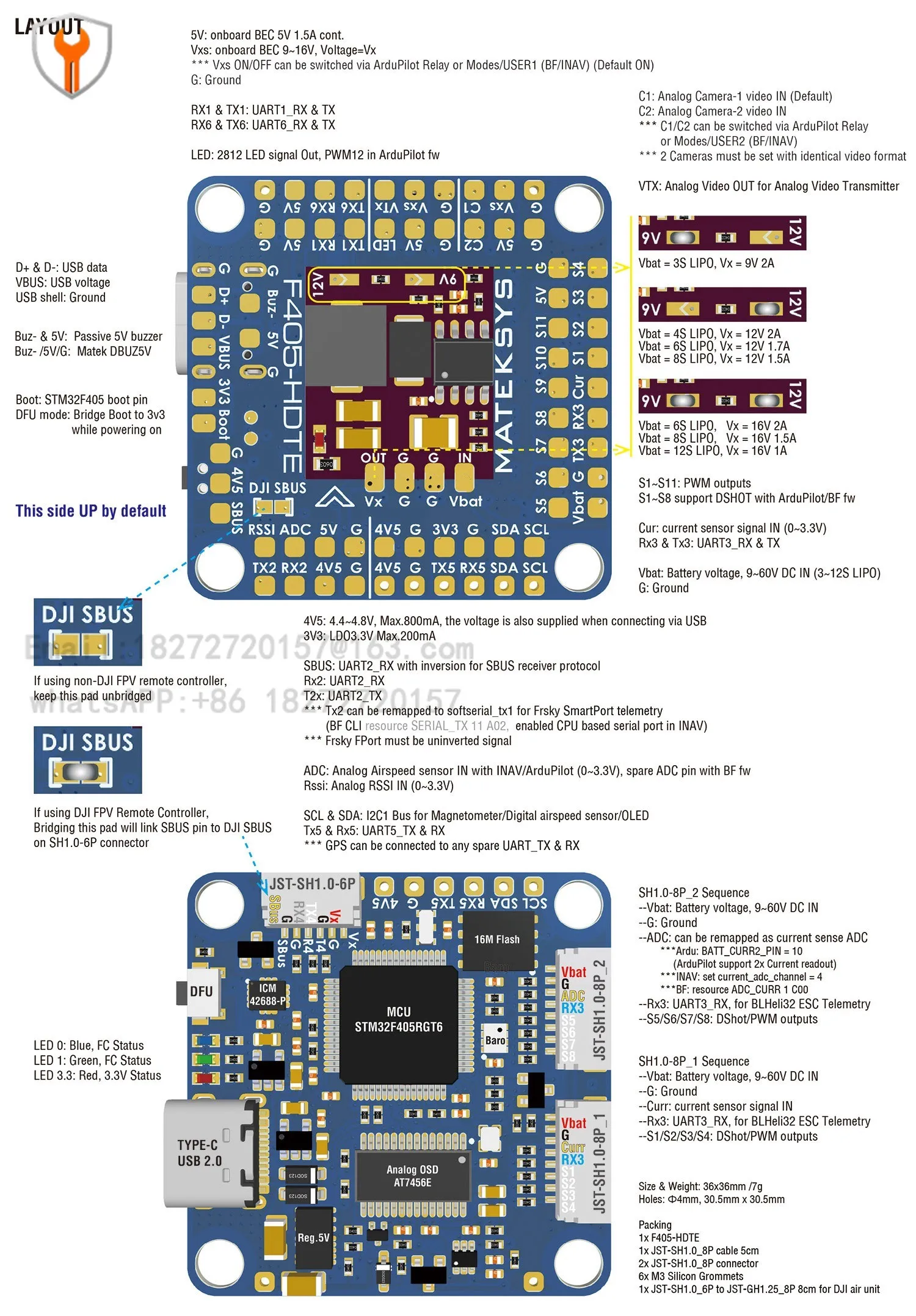 وحدة تحكم في الطيران البلاستيكية F405-HDTE للطائرات بدون طيار FPV مع STM32F405/ICM42688-P/12S LiPo/BetaFlight/ArduPilot