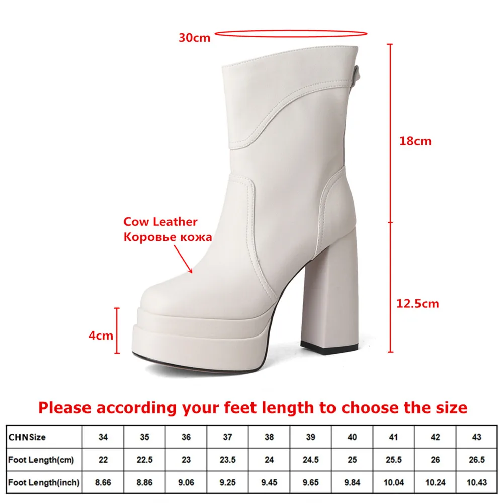 MILI-MIYA Women's New Arrival Solid-Color Classic Platform Ankle Boots With Extra-High Chunky Heels Cowhide Casual Boots