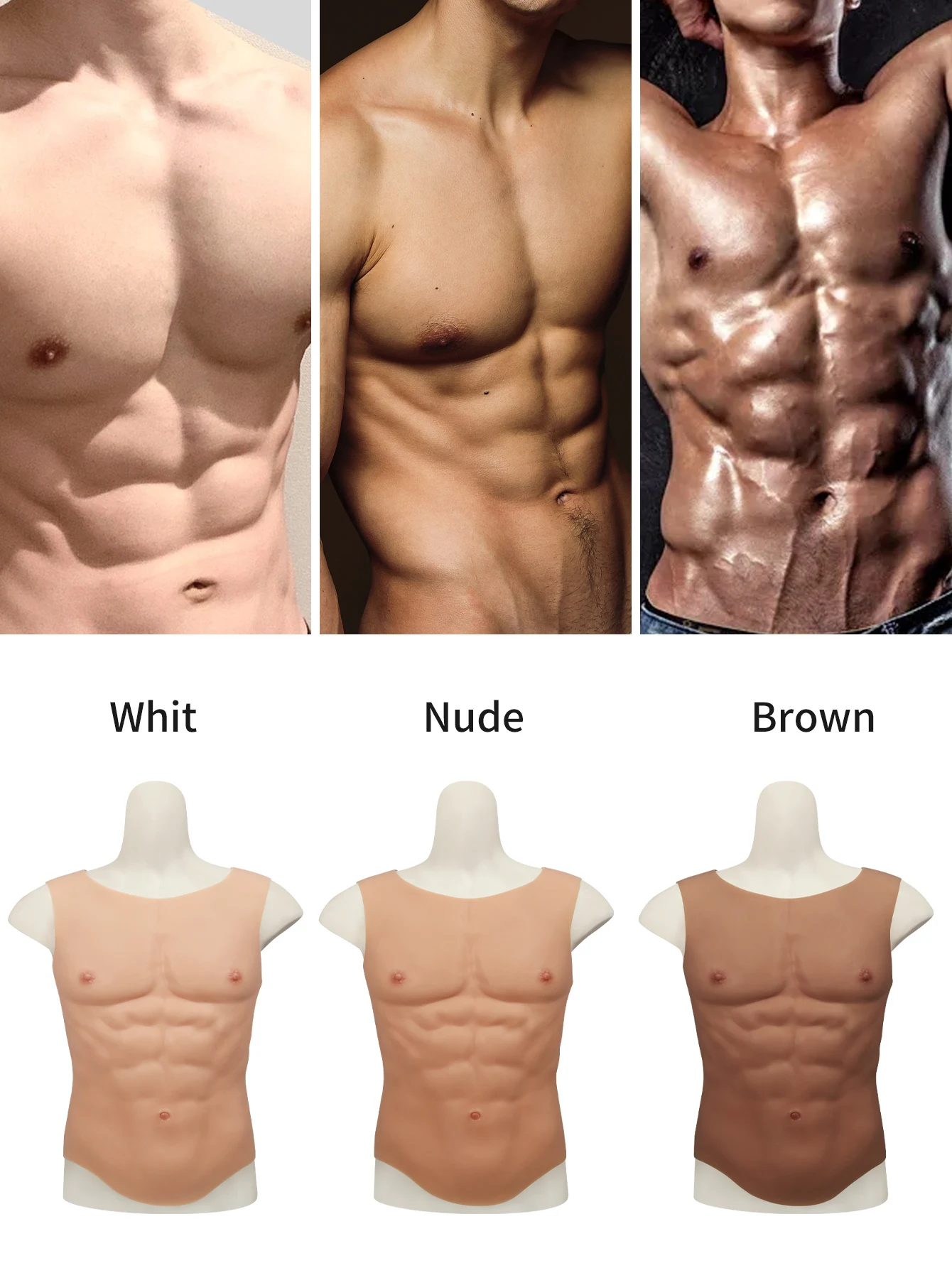 Realistic Silicone Muscle Chest Fake Chest Muscle Vest Artificial Muscle Belly Body Muscle Suit for Men\'s Cosplay Masquerade