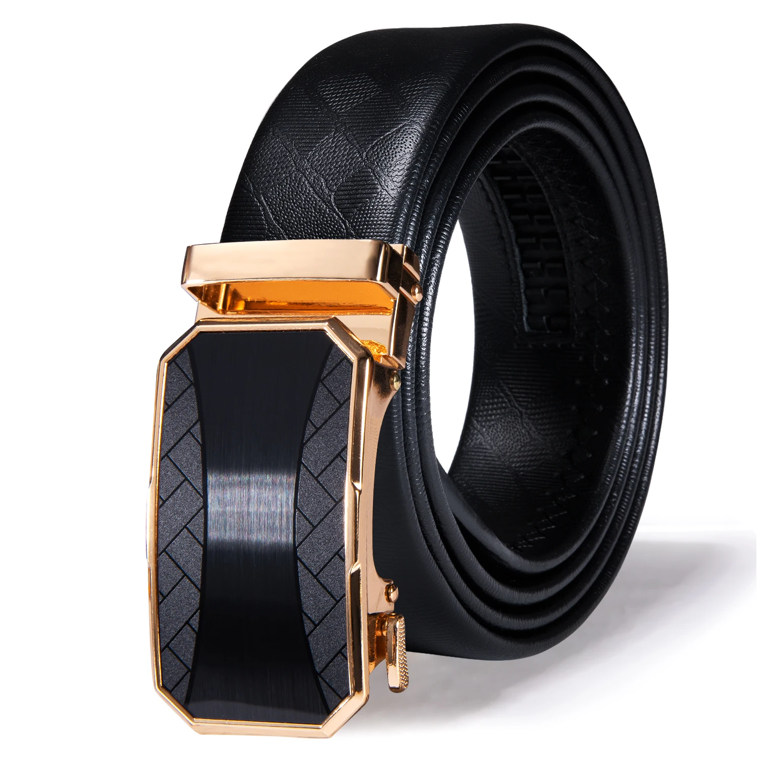 Hi-Tie Designer Black Leather Men's Belts Automatic Buckles Ratchet Slide Waist Straps Dress Jeans Business Work Daily Male XXXL