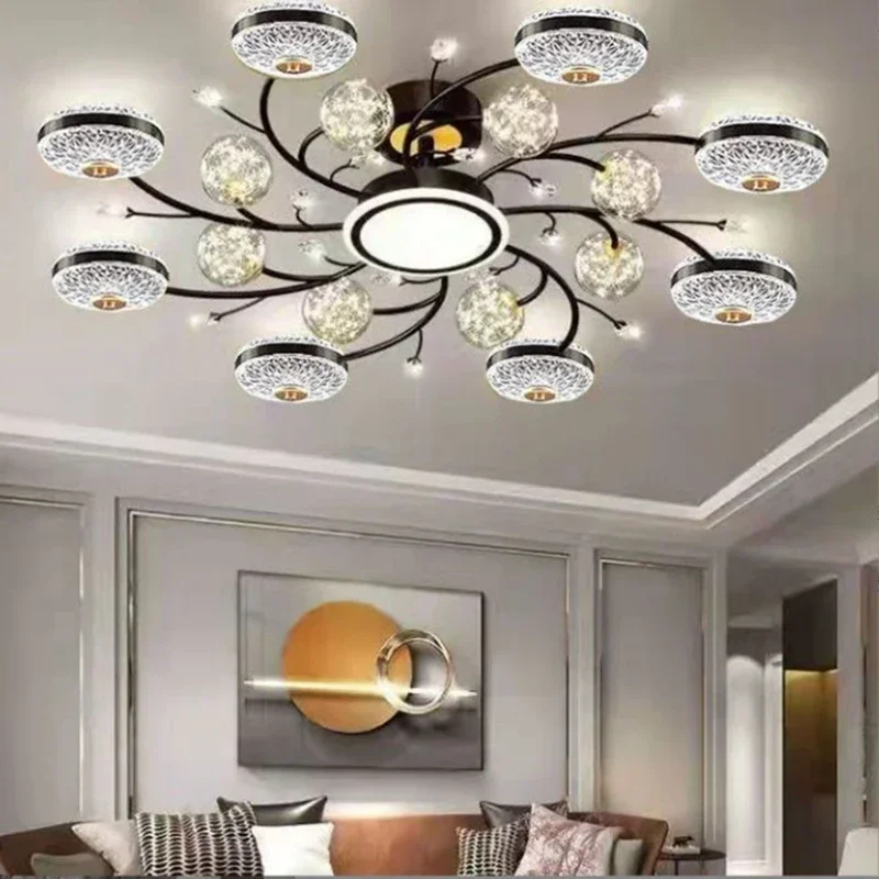 2024 New Crystal Living Room Ceiling Light Modern Intelligent LED Bedroom Restaurant Apartment Interior Decoration Light