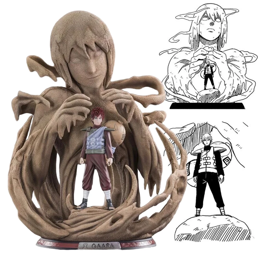BANDAI 17CM Anime Naruto Shippuuden Gaara Stehende Szene Modell Spielzeug Puppe Sammlung Naruto Desktop Ornamente Action Figur PVC