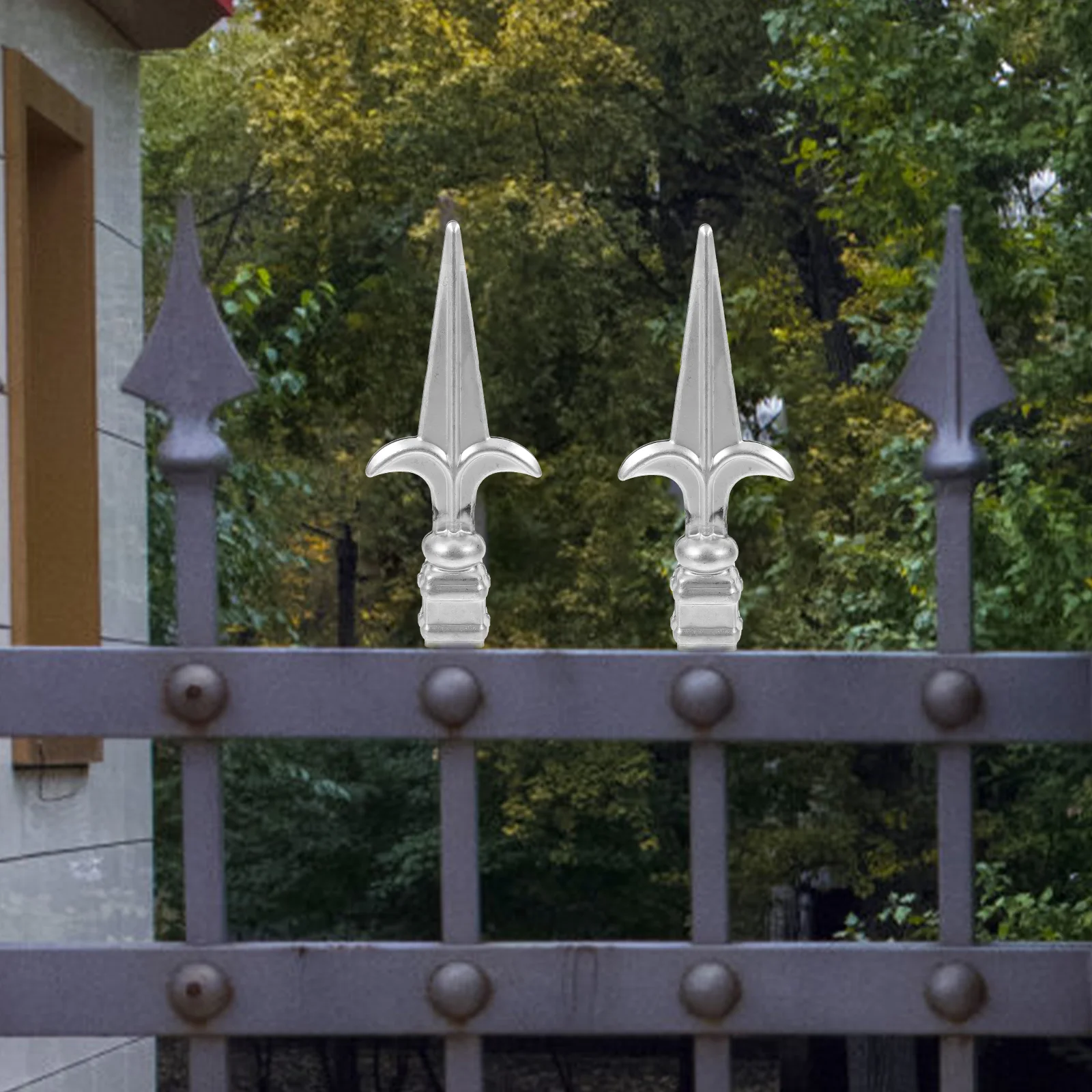 Capuchon de pointe de garde-corps de clôture, capuchons de poteau, bois de garde-corps, clignotant décoratif, remplacement argenté, 1600x650x250cm, 4 pièces