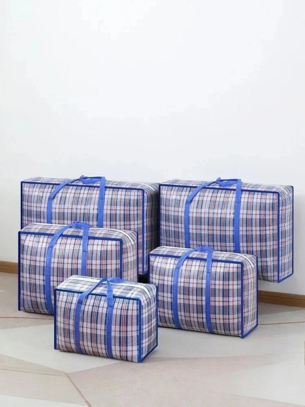 1PC foldable moving bag Large capacity woven bag snakeskin bag Waterproof portable mobile bag blue
