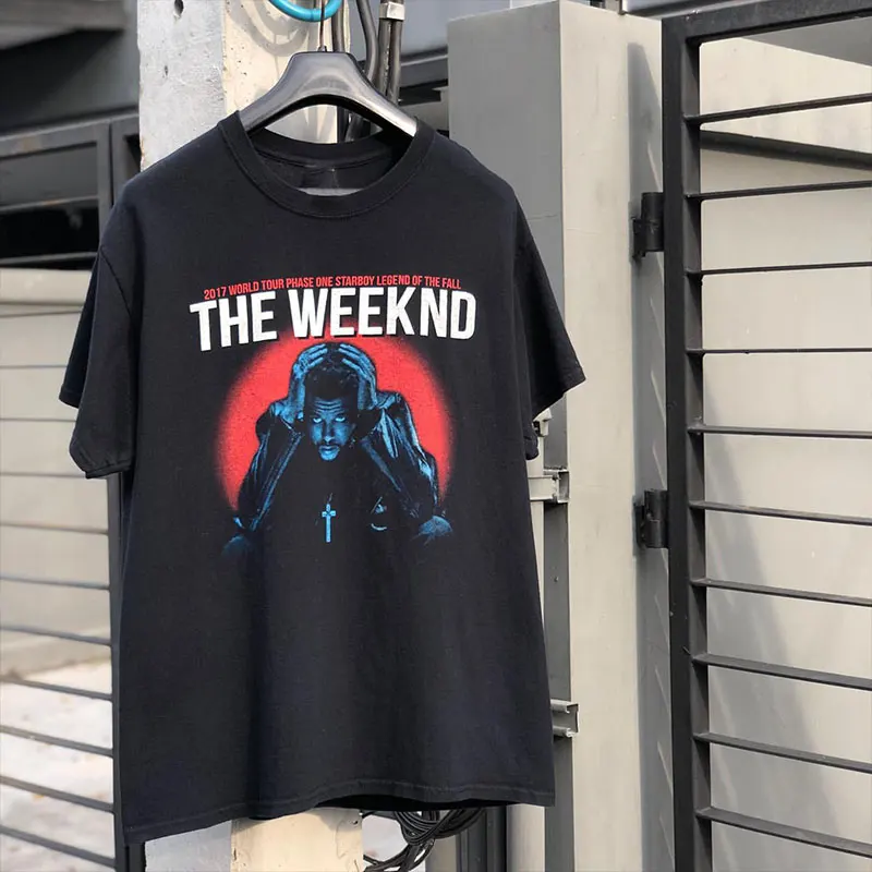 

The Weekndchic Hip Hop Rapper Ruffian Handsome Portrait Men's Top Printed Short Sleeve Summer Men's and Women's T-Shirts