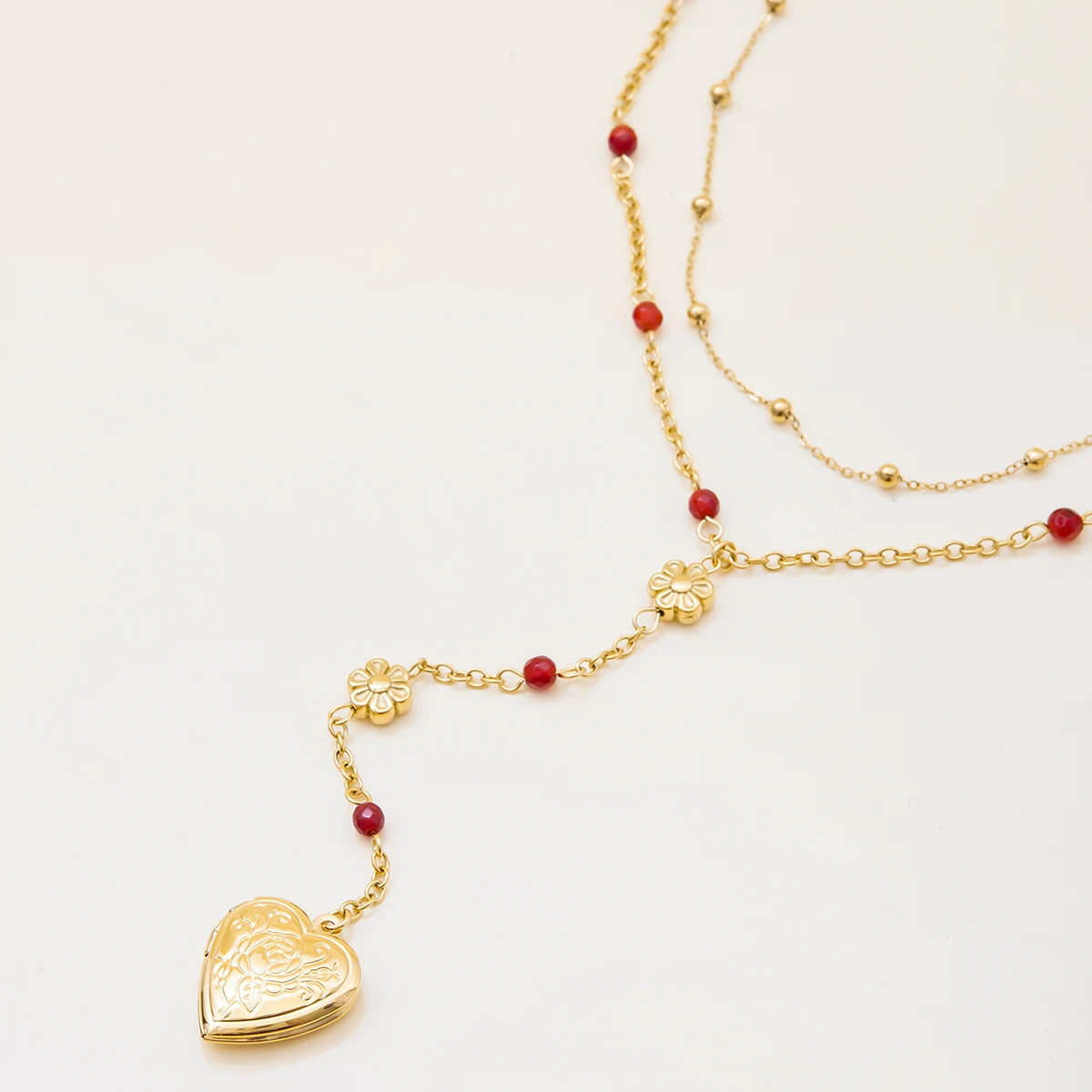 Uworld Fashion طبقات مزدوجة تصميم الحب القلب قلادة قلادة الفولاذ المقاوم للصدأ DIY الحب مربع عقد للسيدات لملابس الحفلات #4