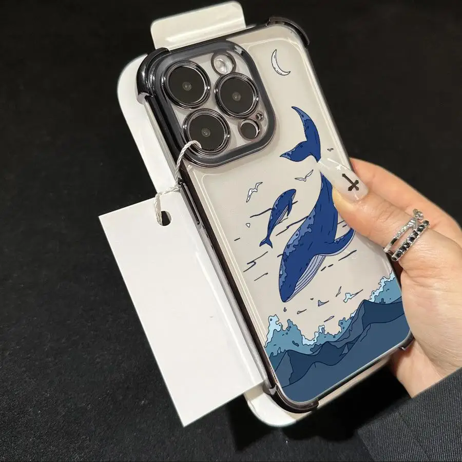 Case for Apple iPhone 17 Pro Max 14 17e 11 16 Pro Air 15 12 Plus 16e 13 Phone Cover Anime Whale Pattern