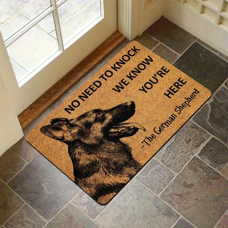 No Need To Knock We Know You Re Here German Shepherd Dog Door Mat With Print Flannel Welcome Rug For Home Entryway Pet Lover