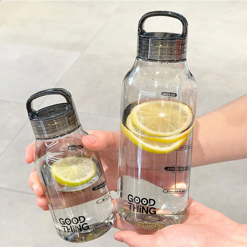 Garrafa de Água Transparente à Prova de Vazamentos 330ml/610ml Garrafa Plástica com Alça Boca Larga Garrafa Portátil com Escala