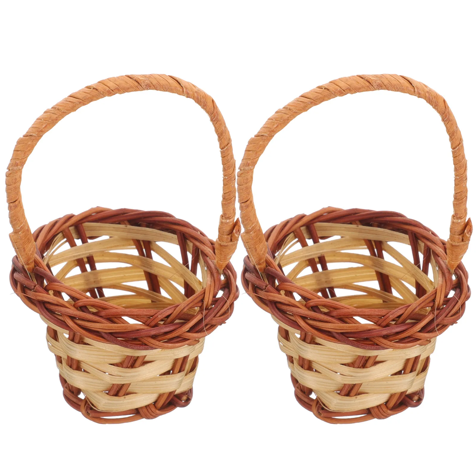 

2 Pcs Mini Handwoven Bamboo Baskets Rattan 2 Colors Small Storage Decor Flower Photo Props House Miniature Baskets