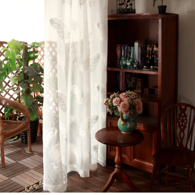 

Korean Style Feather Gauze Curtain French Retro White Gauze Curtains, White Embroidered Window Screens and A Sense of Atmosphere