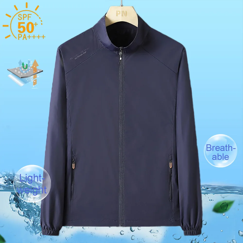 Summer Men's Lightweight Breathable Skin Coat Stand Collar Casual Ice Silk Jacket Skin-friendly Sun Protection Outwear