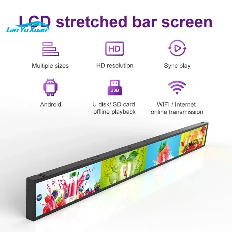 Custom different size stretched bar type indoor lcd advertising digital signage strip screen retail shelf