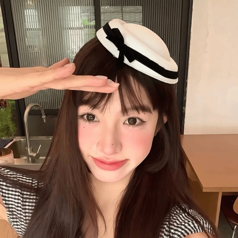 Vintage Hepburn Fedoras Hat Dome Lolita Bow Beret Sailor Hat Party Headwear Hairclip Beret Girl